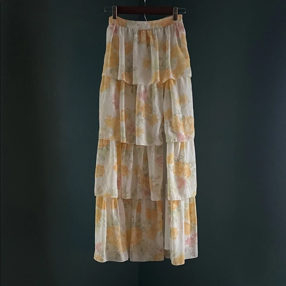 Wayf Floral Layered Maxi Skirt - Cream and Pastel - Picture 3 of 7